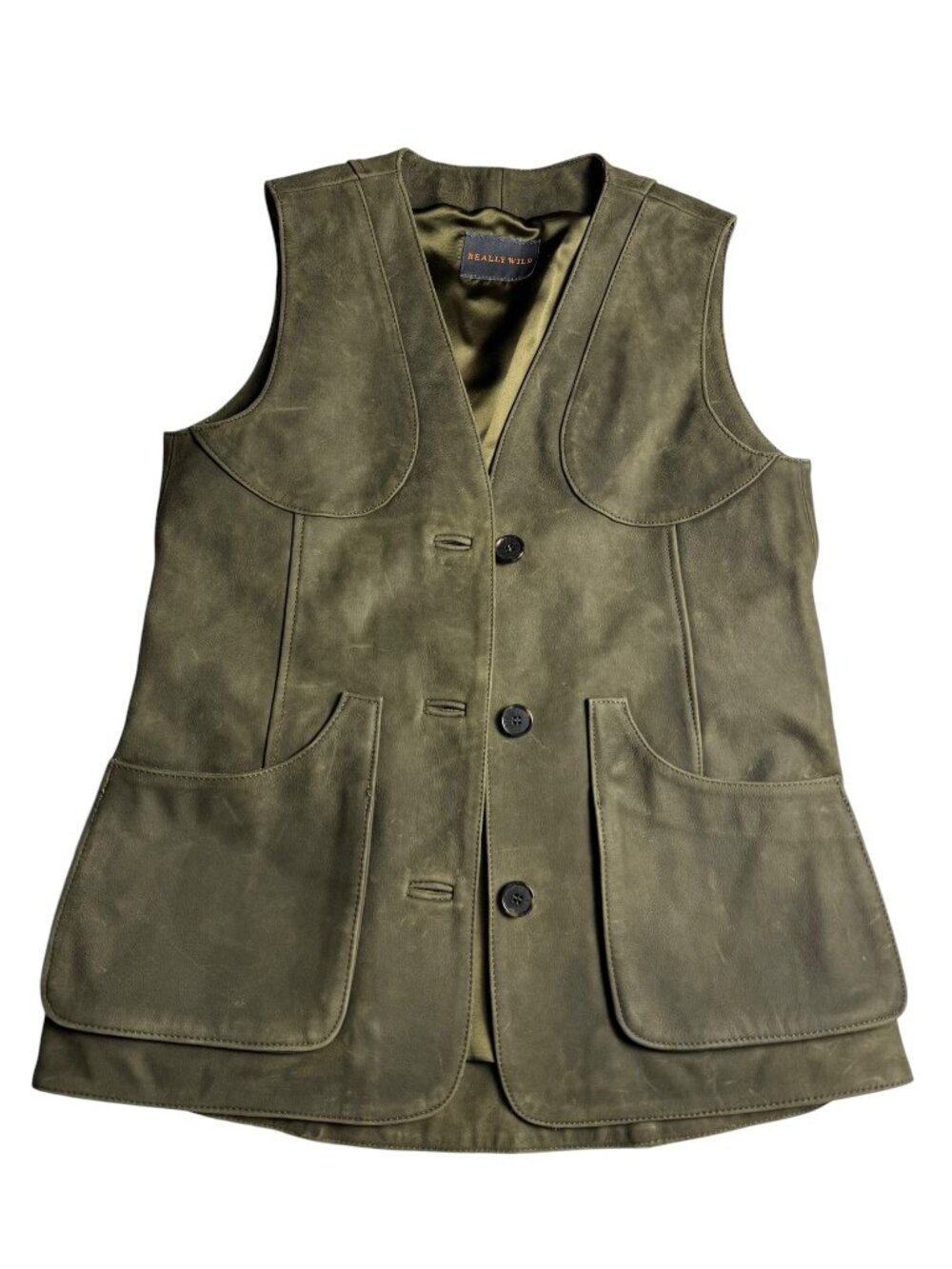 Really Wild Loden Green Nubuck Leather Waistcoat Vest Women's UK Made